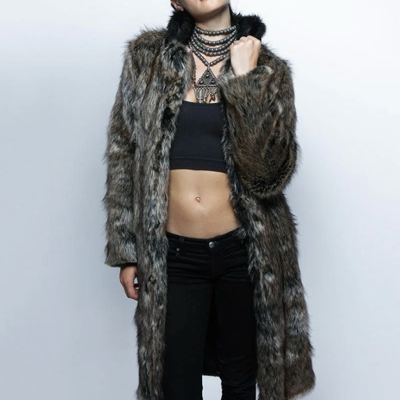 Spirithoods Long Faux Fur Coat Dire Wolf - Picture 3 of 14